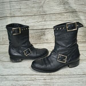 Jimmy Choo Studded Moto Biker Ankle Boots Women Size 40